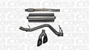 GMC Sierra Performance Exhaust - CORSA Performance - Cat-Back Sport Single Side Exit with Twin 4.0in. Black PVD Pro-Series Tips - Black - `14-`19